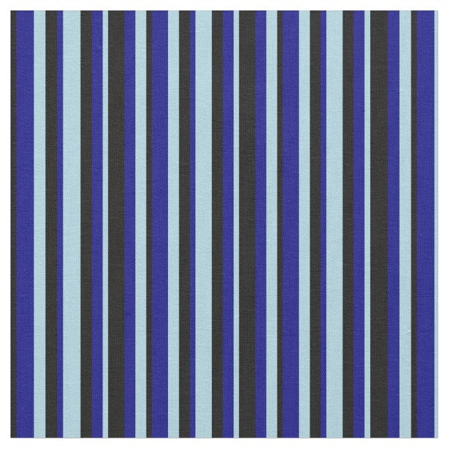 Light Blue, Blue & Black Coloured Stripes Fabric (Close Up)