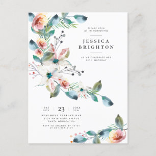 Light Blue & Blush Pink   Modern Birthday Party Invitation Postcard