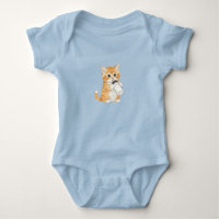 Light Blue Bodysuit with Kitten Drinking Milk