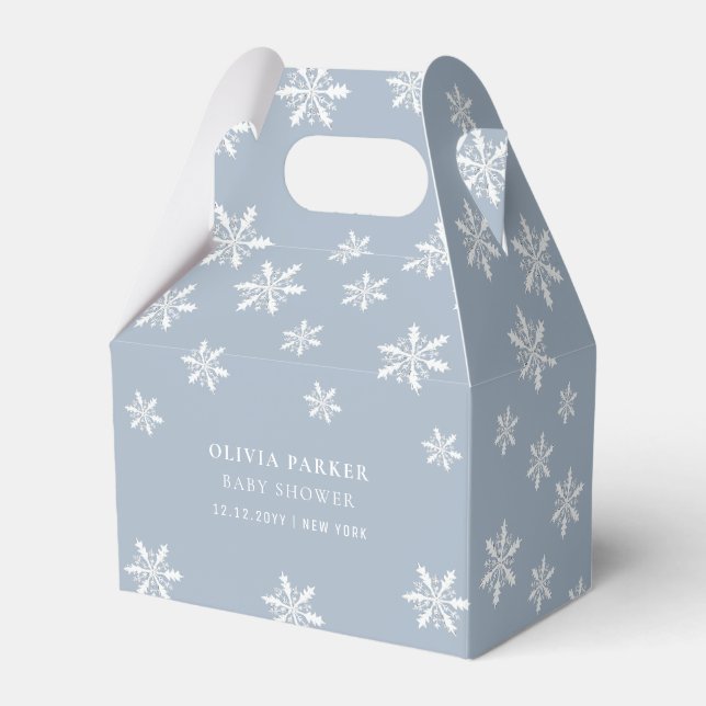 Light Blue Boho Winter Snowflake Baby Shower  Favour Box (Front Side)