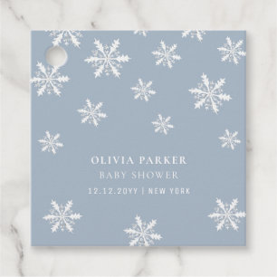 Light Blue Boho Winter Snowflake Baby Shower  Favour Tags