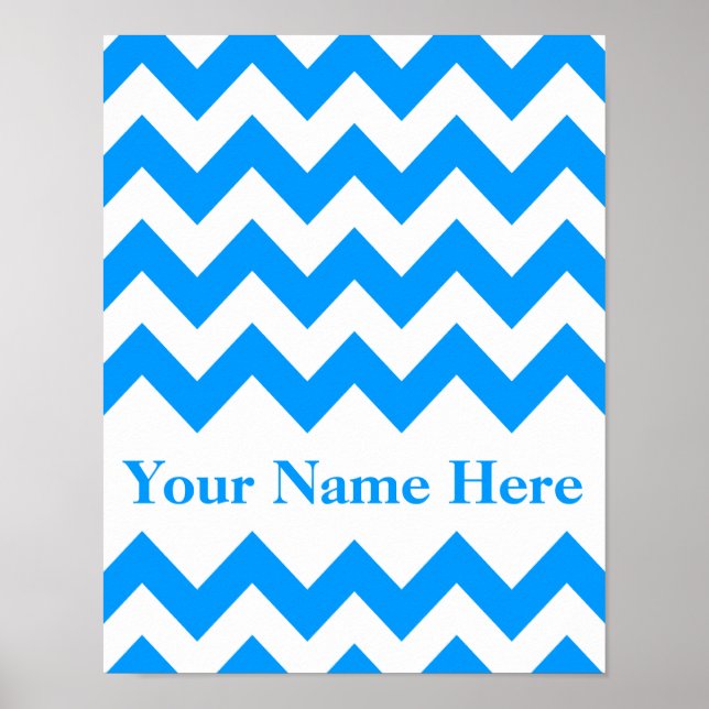 Light Blue Bold Chevron with monogram Poster (Front)