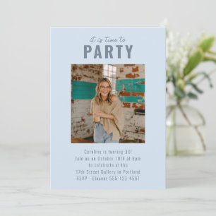 Light Blue Bold Photo Milestone Birthday Party Invitation