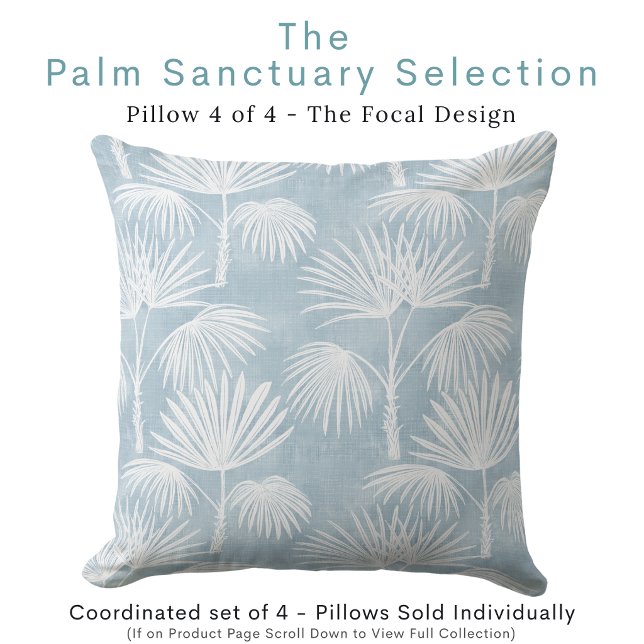 Light Blue Botanical Throw Pillow (Supplies the recognizable coastal personality and becomes the hero of the arrangement.)