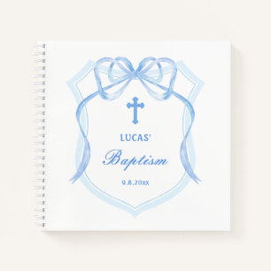 Light Blue Bow Crest Baptism Guest Book