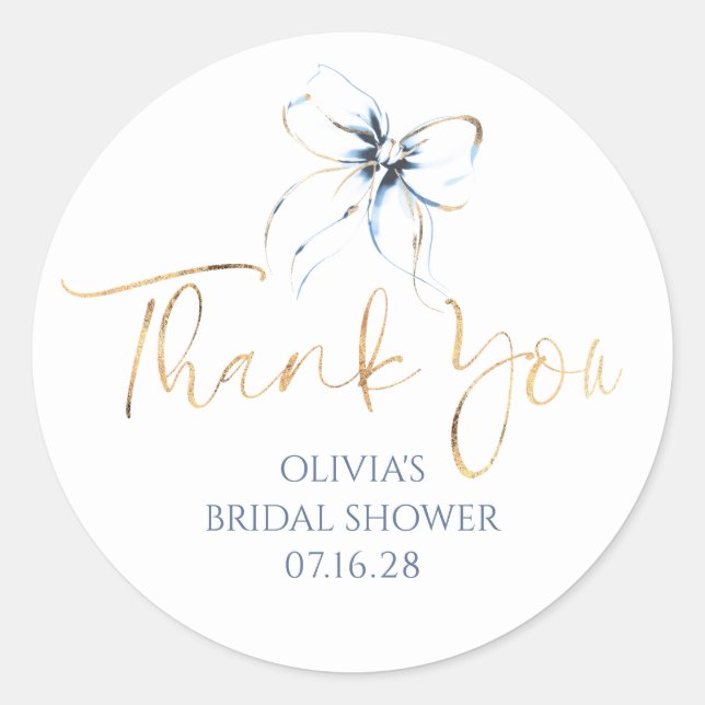 Light Blue Bow Favors Bridal Shower Thank You  Classic Round Sticker (Front)