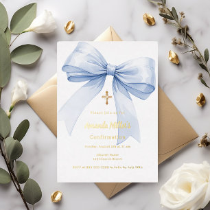 Light blue bow girl Confirmation gold foil
