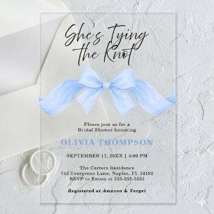 Light Blue Bow She's Tying the Knot Bridal Shower Acrylic Invitations