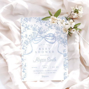 Light Blue Bow Toile and Bow Baby Shower  Invitation