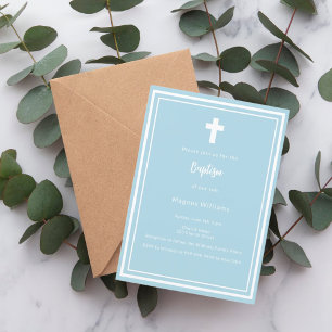 Light blue boy Baptism Invitation