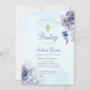 Light blue boy baptism invitation 