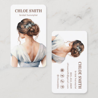 Light Blue Brown Bride Bridal Hairstylist Wedding Business Card