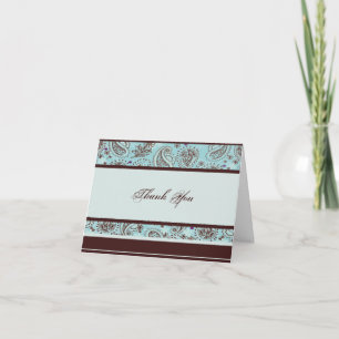 Light Blue Brown Paisley Wedding Thank You card