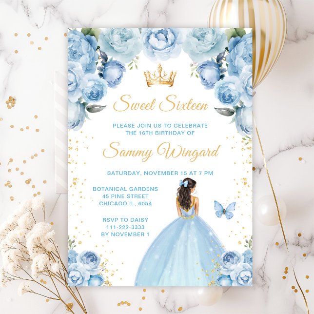 Light Blue Brunette Hair Princess Sweet Sixteen Invitation (Creator Uploaded)