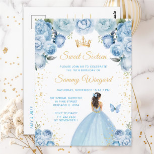 Light Blue Brunette Hair Princess Sweet Sixteen Postcard