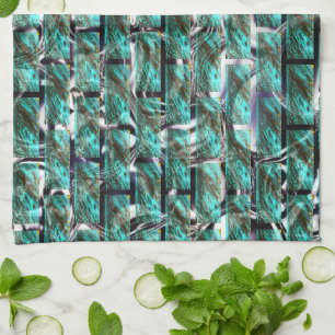 Light blue, bubbles in grid or brick wall effect t tea towel