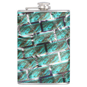 Light blue, bubbles upon grid or brick effect? hip flask