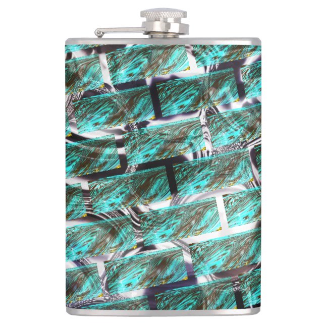 Light blue, bubbles upon grid or brick effect? hip flask (Front)