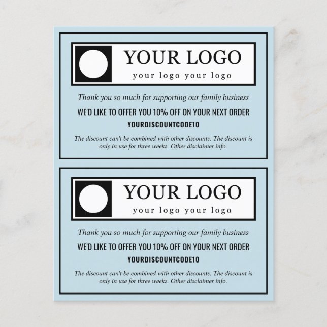 Light Blue Budget 2 in 1 Thank You Discount Code Flyer (Front)