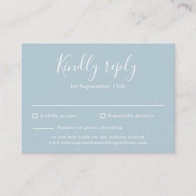 Light Blue Budget Modern Script Wedding RSVP Card (Front)