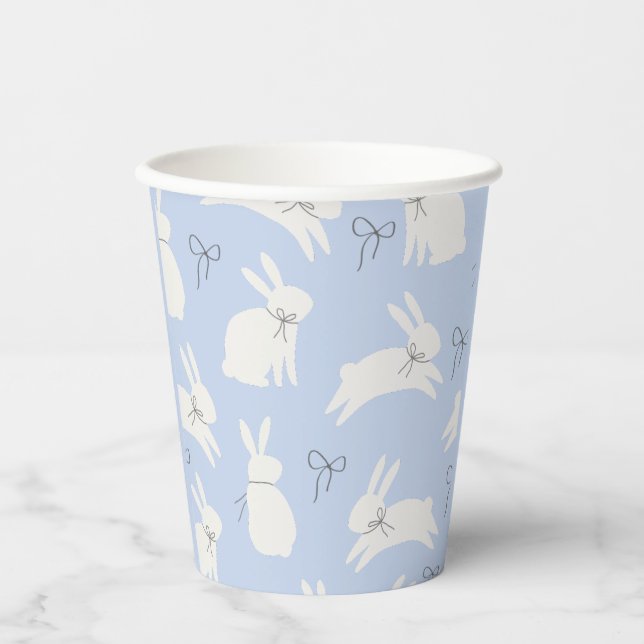 Light blue bunny bow easter lunch party paper cups (Front)