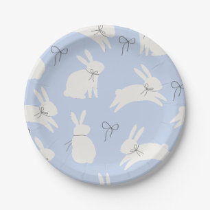 Light blue bunny bow easter lunch party paper plate