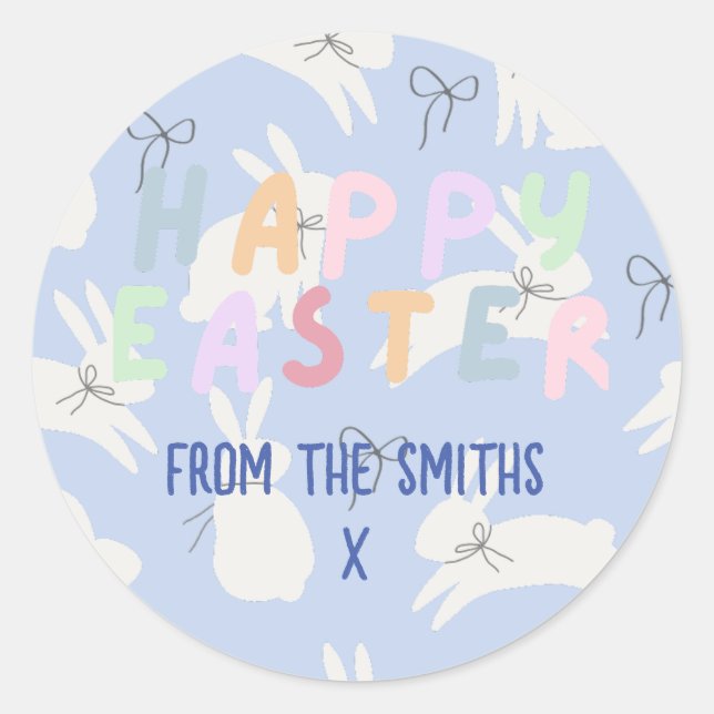Light blue bunny rabbits Easter party Classic Round Sticker (Front)