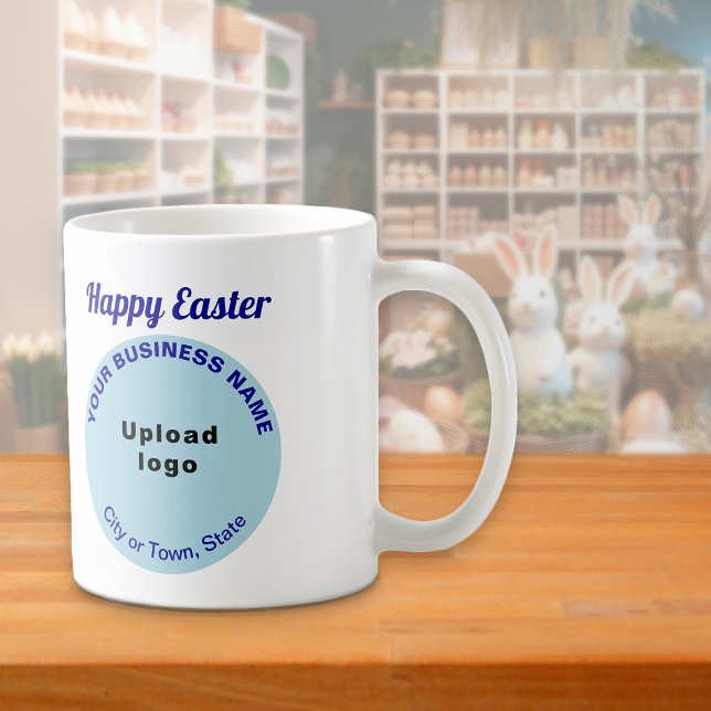 Light Blue Business Brand | Easter | Mug (Mug with Easter greeting and light blue round shape business brand)