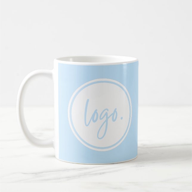 LIGHT BLUE BUSINESS LOGO COMPANY CUSTOMER COFFEE MUG (Left)