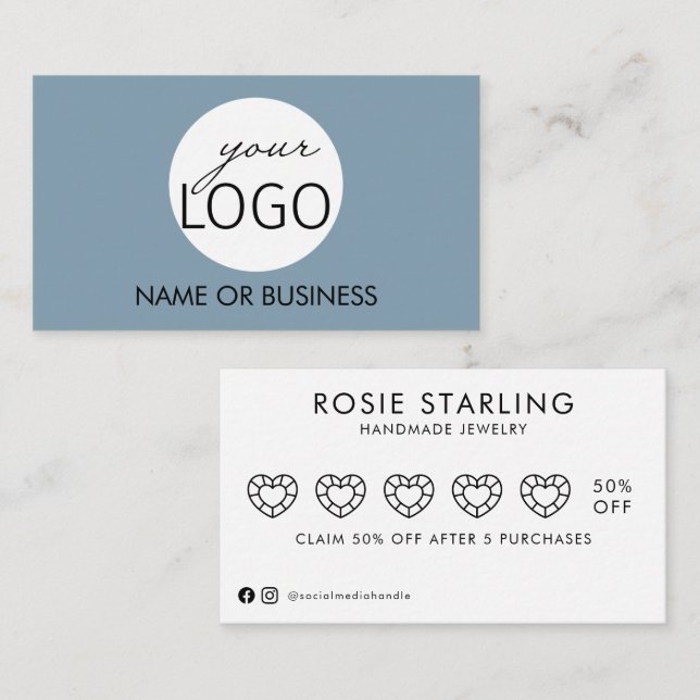 Light Blue Business Logo Handmade Jewellery Business Card (Front/Back)