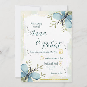 Light Blue Butterfly Watercolour Wedding Invitation