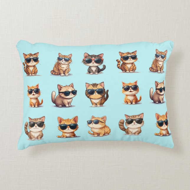 Light Blue Cat Design Adorable Decorative Cushion (Front)