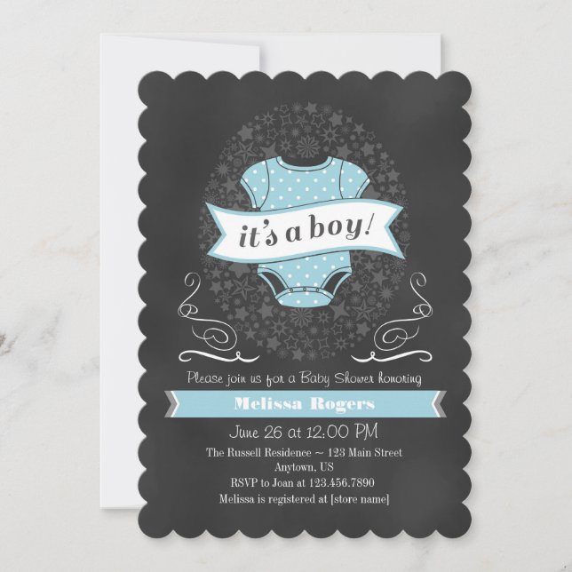 Light Blue Chalkboard Boy Baby Shower Invite (Front)
