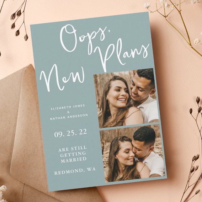 Light Blue Change Date Wedding Photo Postponement Save The Date (Creator Uploaded)