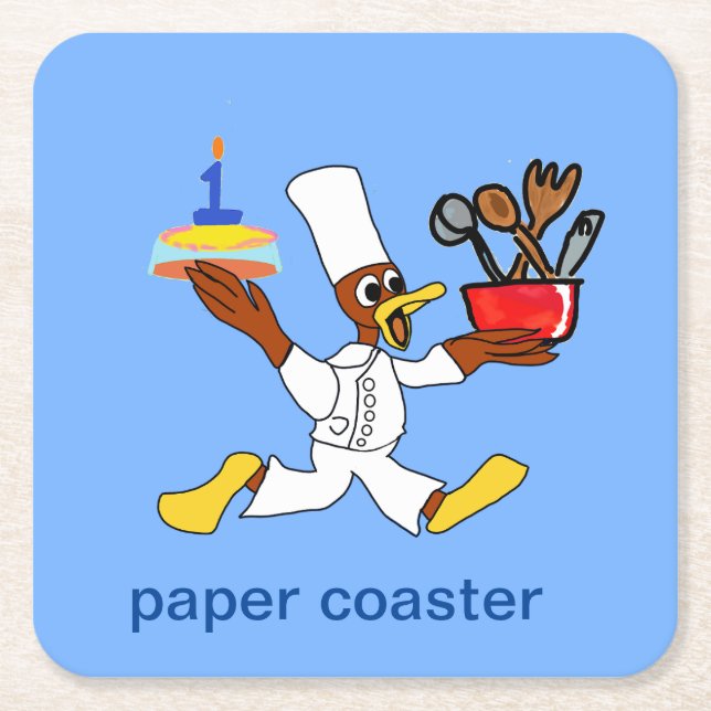 Light Blue Chef Ducky Kazoo Paper Coaster (Front)