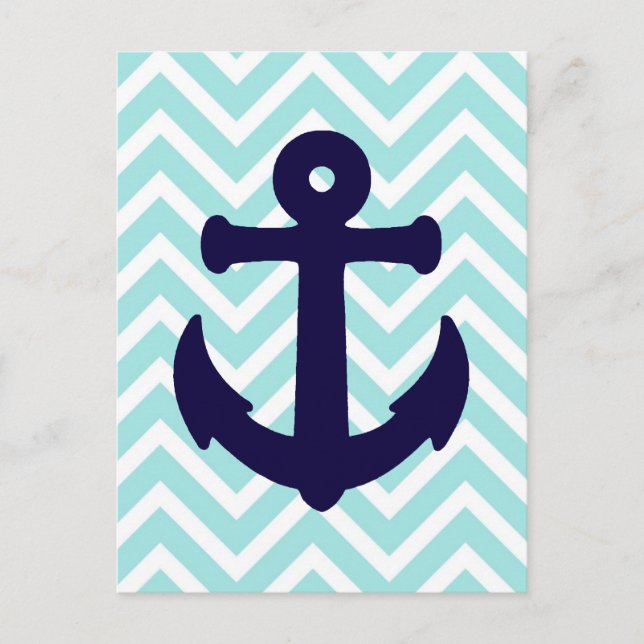 Light Blue Chevron Nautical Anchor Postcard 2 (Front)