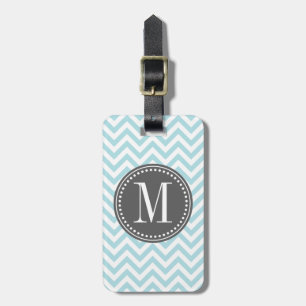 Light Blue Chevron Zigzag Personalised Monogram Luggage Tag
