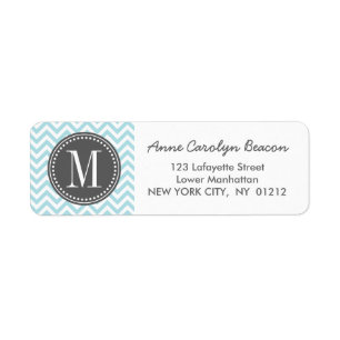Light Blue Chevron Zigzag Personalised Monogram Return Address Label