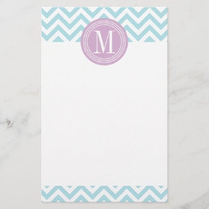 Light Blue Chevron Zigzag Personalised Monogram Stationery