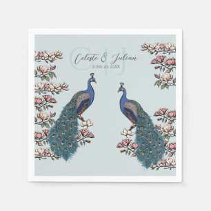 Light Blue Chic Teal Peacock Wedding Napkin
