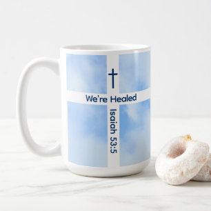 Light Blue Christian Cross Bible Verse Healing  Coffee Mug