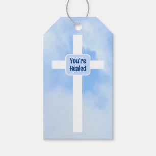 Light Blue Christian Cross Bible Verse Healing Gift Tags