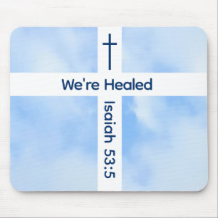 Light Blue Christian Cross Bible Verse Healing  Mouse Pad