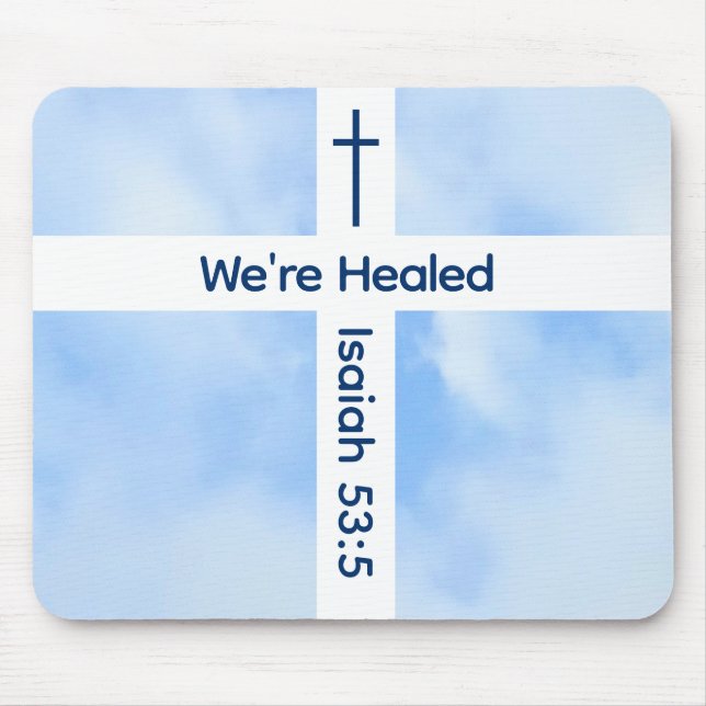 Light Blue Christian Cross Bible Verse Healing  Mouse Pad (Front)