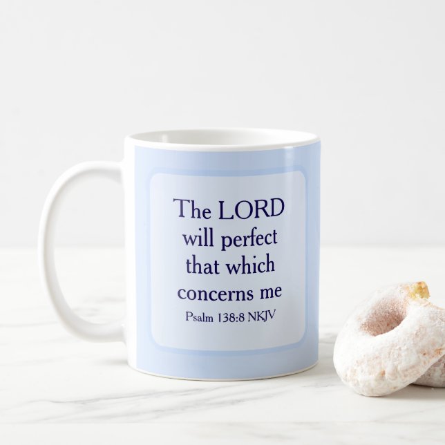 Light Blue Christian Faith Bible Verse Scripture Coffee Mug (With Donut)