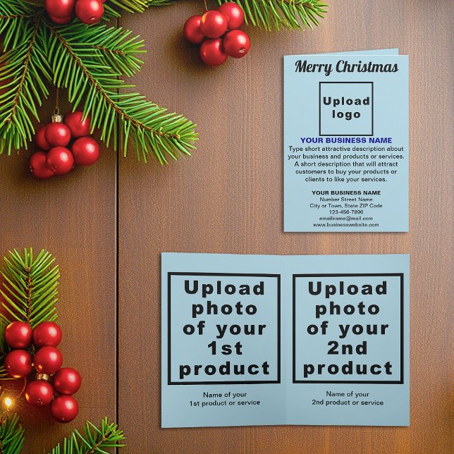 Light Blue | Christmas | Business | Folded Holiday Card (Light blue folded holiday card for Christmas with your business brand and products or services)