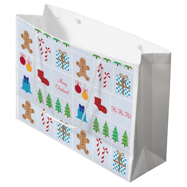 Light Blue Christmas Pattern Large Gift Bag (Front Angled)