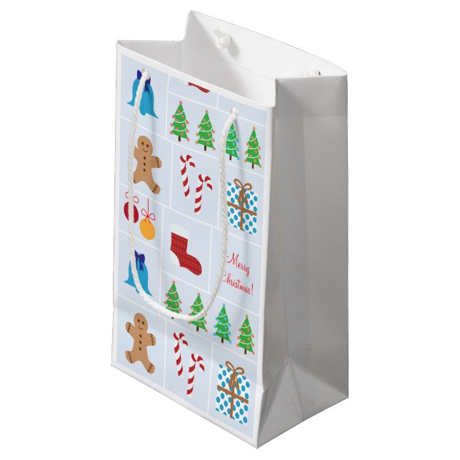 Light Blue Christmas Pattern Small Gift Bag (Front Angled)