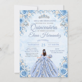Light Blue Cinderella Quinceañera Invitation
