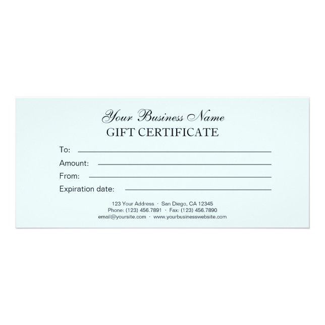 Light Blue Classic Generic Plain Gift Certificate (Front)